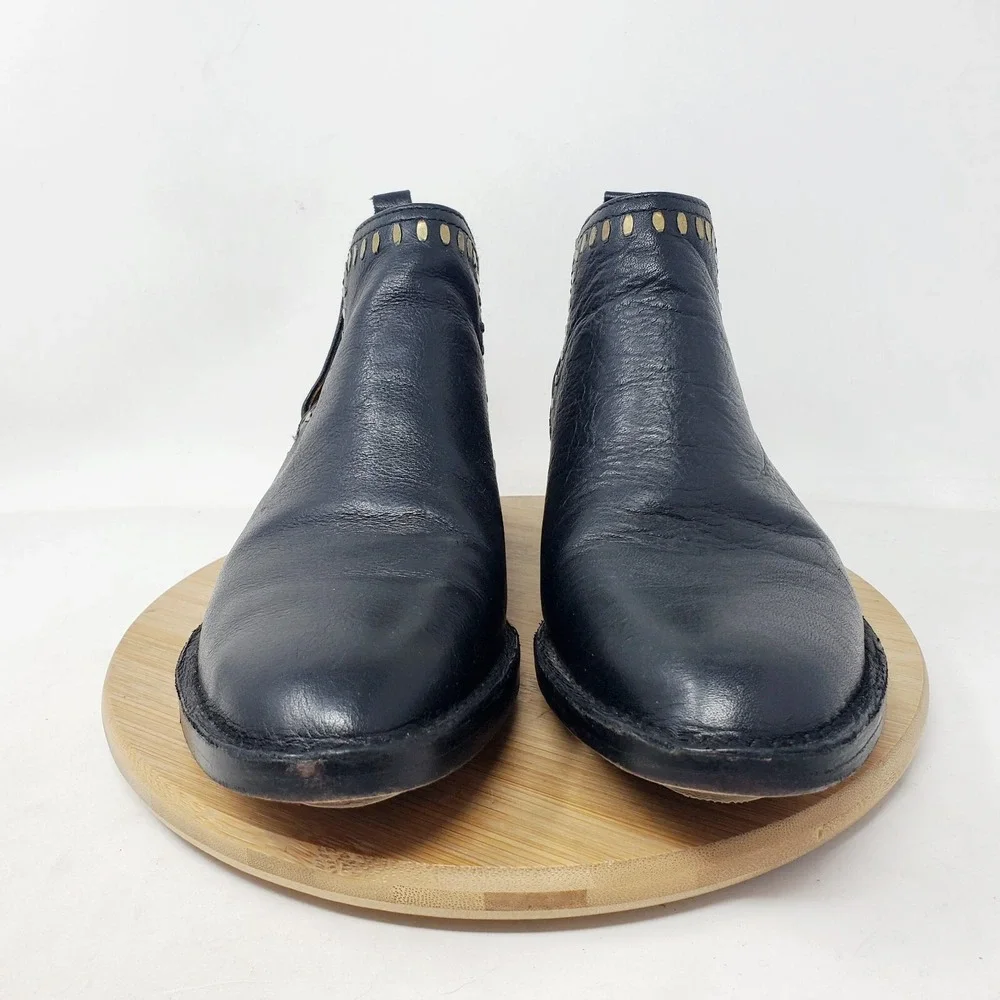 Calleen Cordero Boots Womens 7 Black Leather Ankle Bootie Studded Moto Boho Shoe